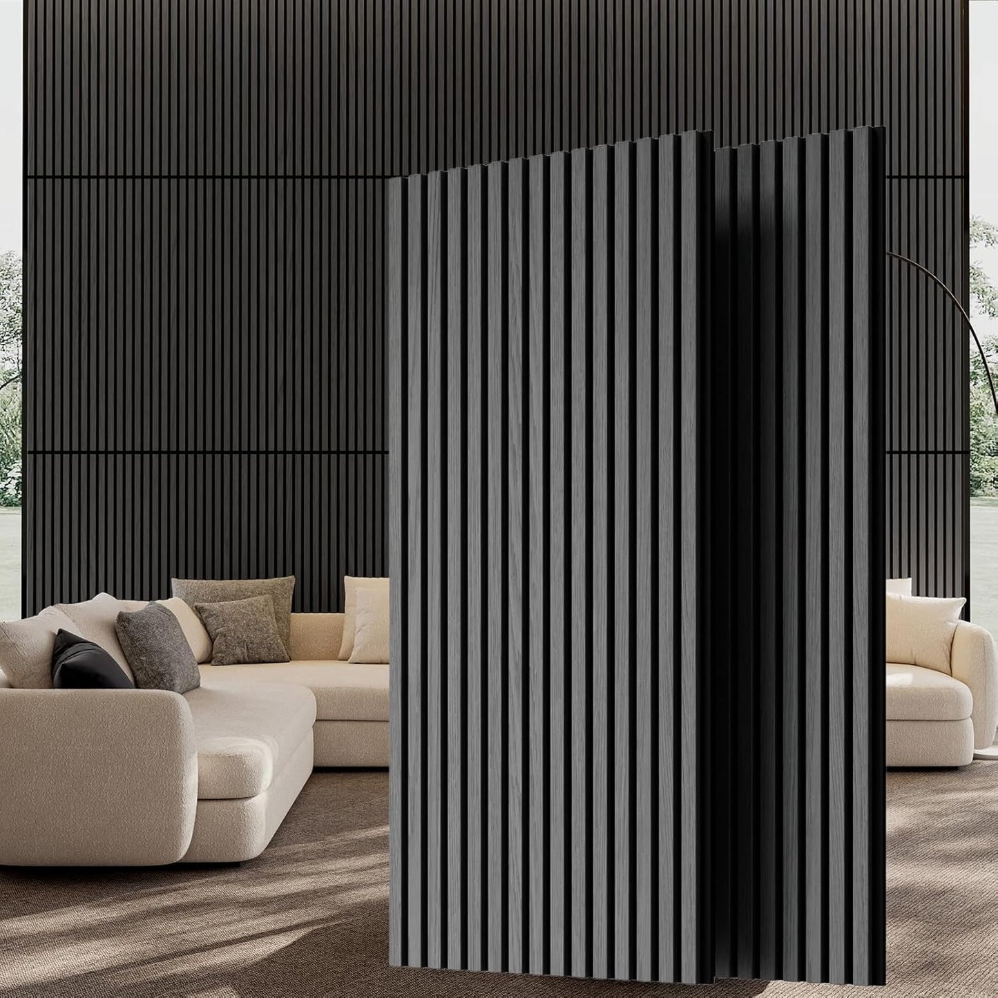 Wood Wall Panels, 45.3" x 23.6" Acoustic Panels for Wall and Ceiling, 3D Fluted Sound Absorbing Panel for Interior Wall Decor Noise Reduction (2Pcs-Gray)