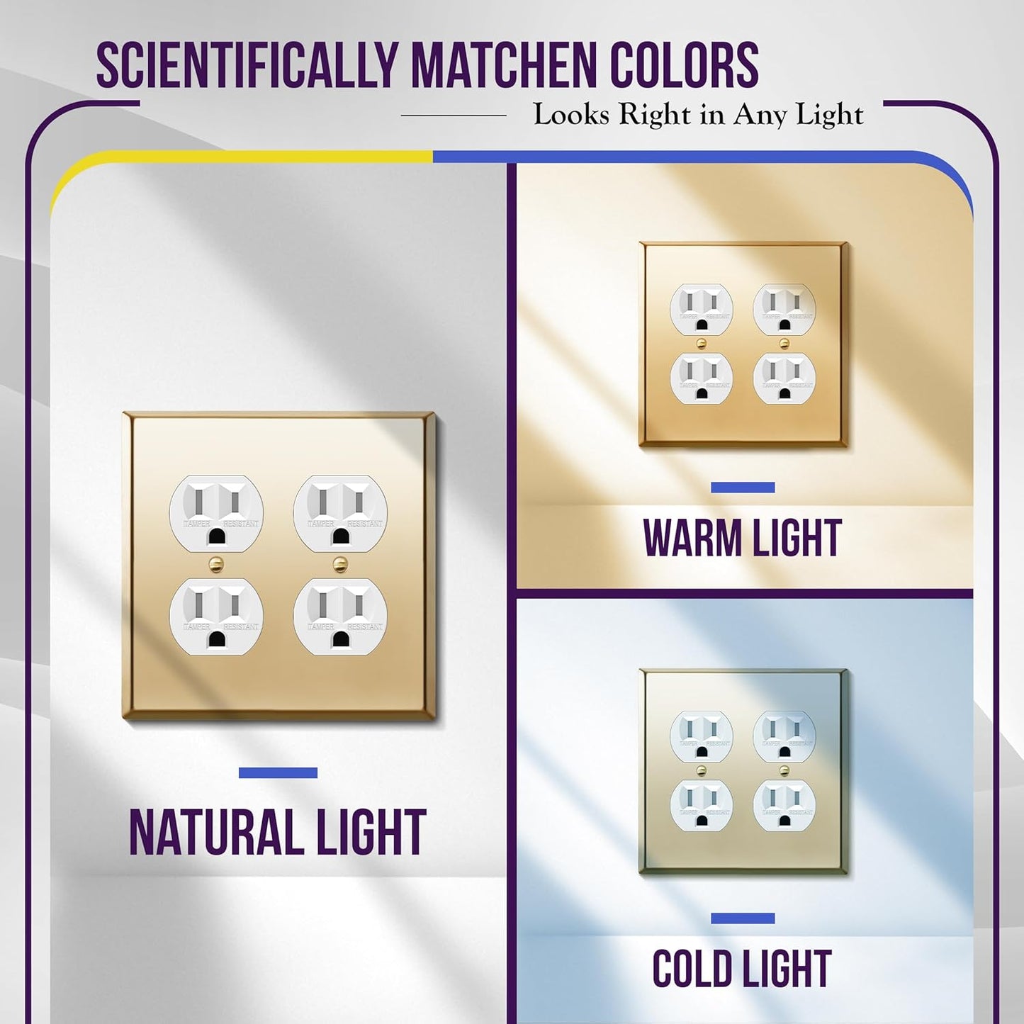 ENERLITES Double Duplex Receptacle Metal Wall Plate, Socket Outlet Switch Cover, Stainless Steel 201, Corrosion Resistant, Size 2-Gang 4.50" x 4.57", 7722-PB, Polished Brass, Gold