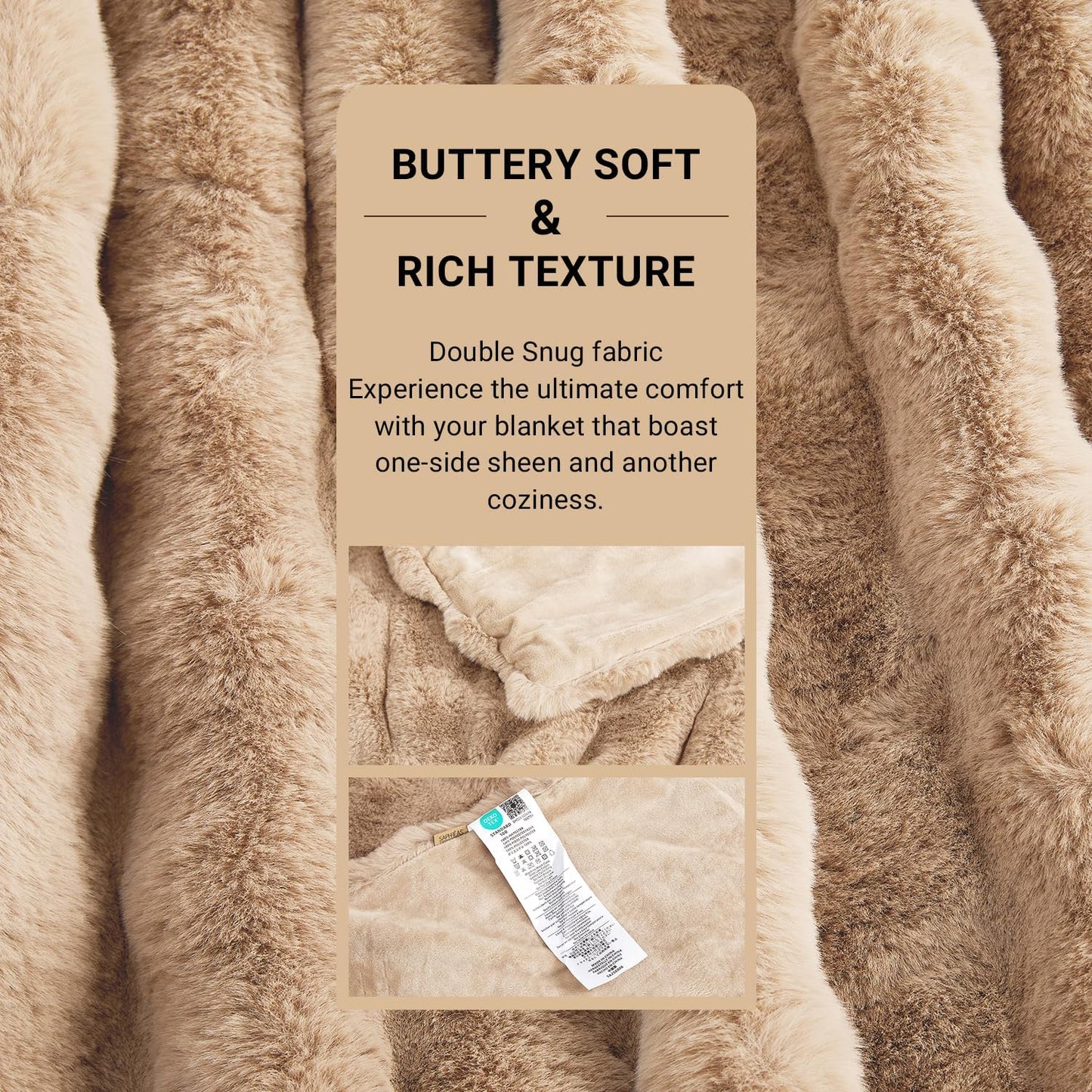 SAPHREAS Faux Fur Throw Blanket for Couch, Fluffy Fuzzy Bubble Blanket for Sofa Bed Living Room, Decor Soft Cozy Gifts for Women Men, 60x80” Khaki