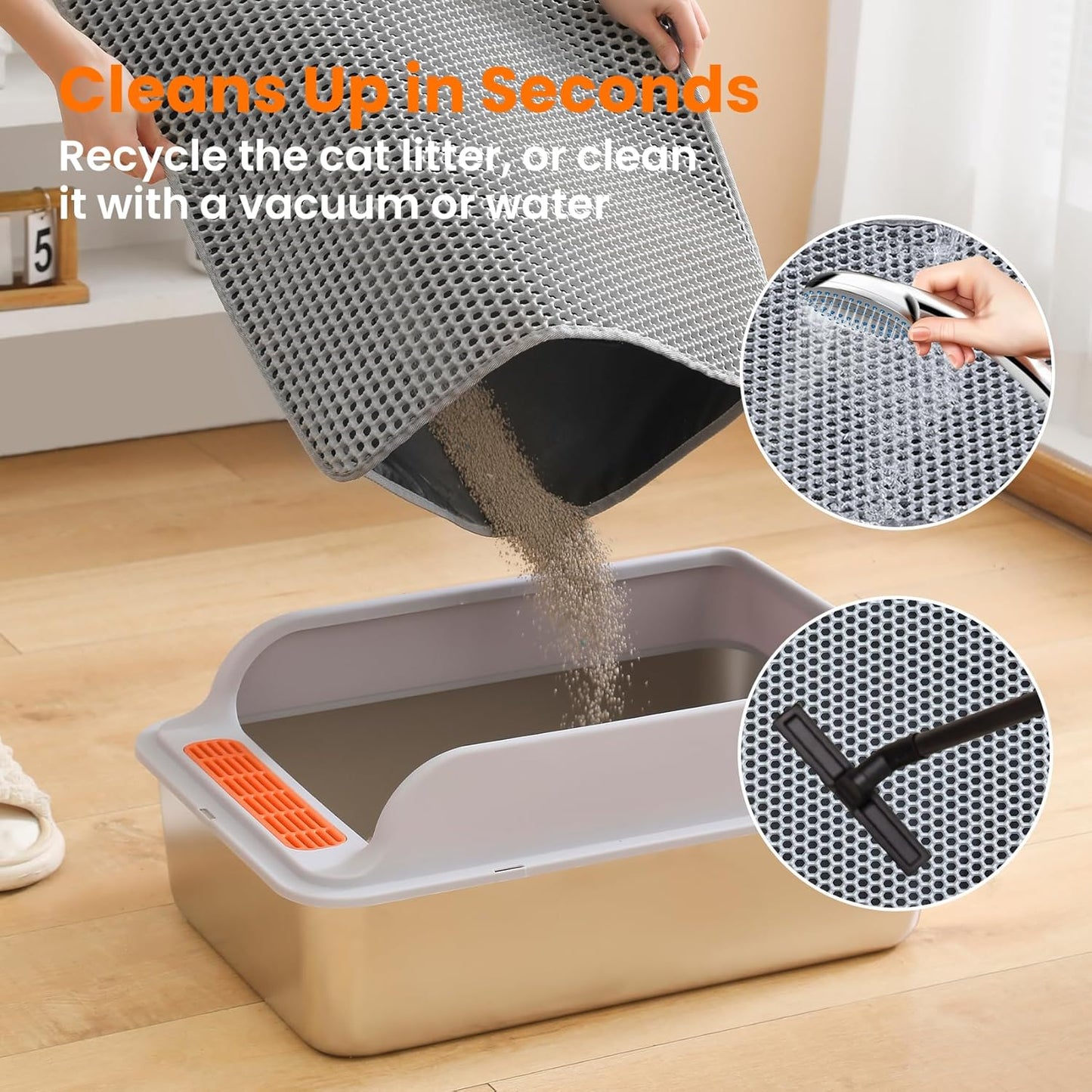 Jumbo Cat Litter Mat, 46x26 Inches Double Layer Honeycomb Litter Trapping Mat, Non Slip Waterproof Urine Proof Extra Large Cat Litter Box Mat, Kitten Supplies and Essentials, XXL, Gray