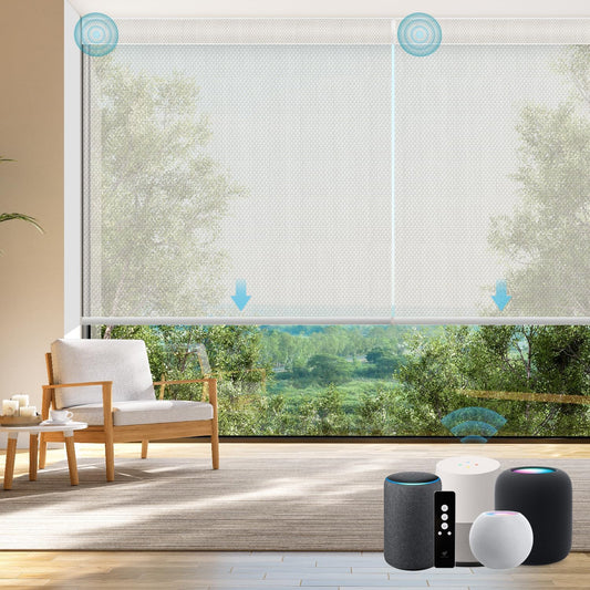 SmartWings Motorized Smart Roller Shades in Light Filtering, Electric Blinds with Remote for Windows Compatible with Alexa/Google Home/Homekit, Customized, 3% Openness Aventus Beige
