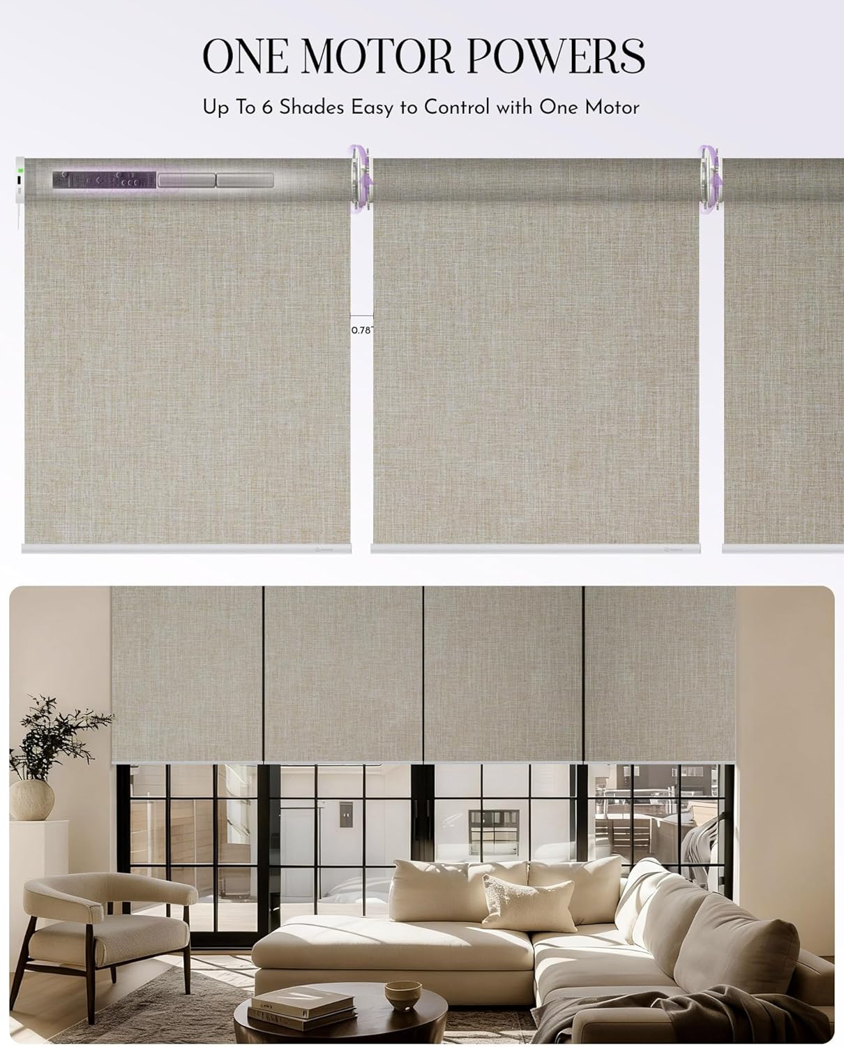 Graywind Smart Coupled Roller Shades Compatible with Alexa Google Custom Size Extra Large Motorized Blinds for Windows(Light Coffee)