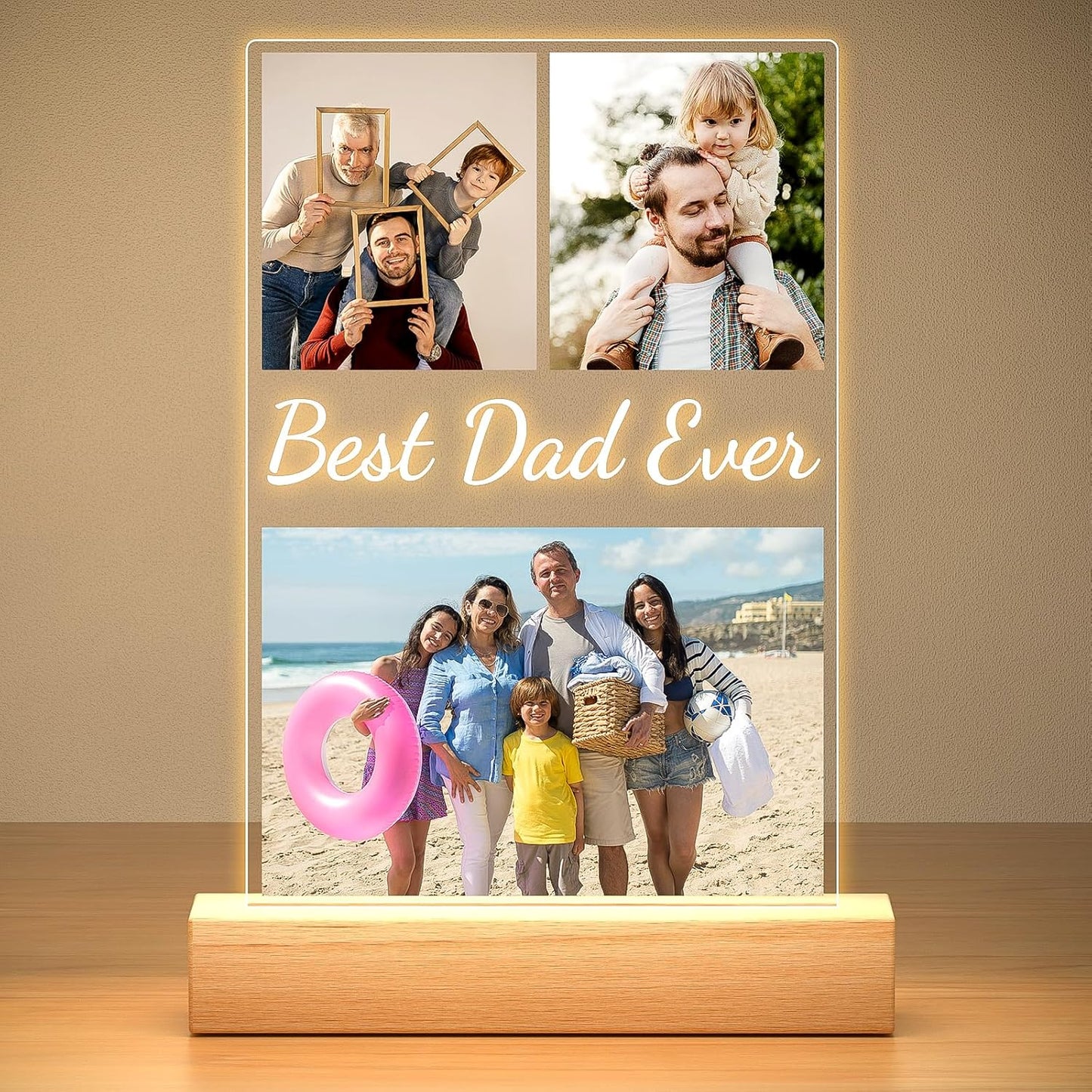 Custom Picture Frames with Photo, Personalized Photo Frame with Night Light, Customized Photo Frames, Personalized Valentines Day Gifts for Dad Baby Kid Family
