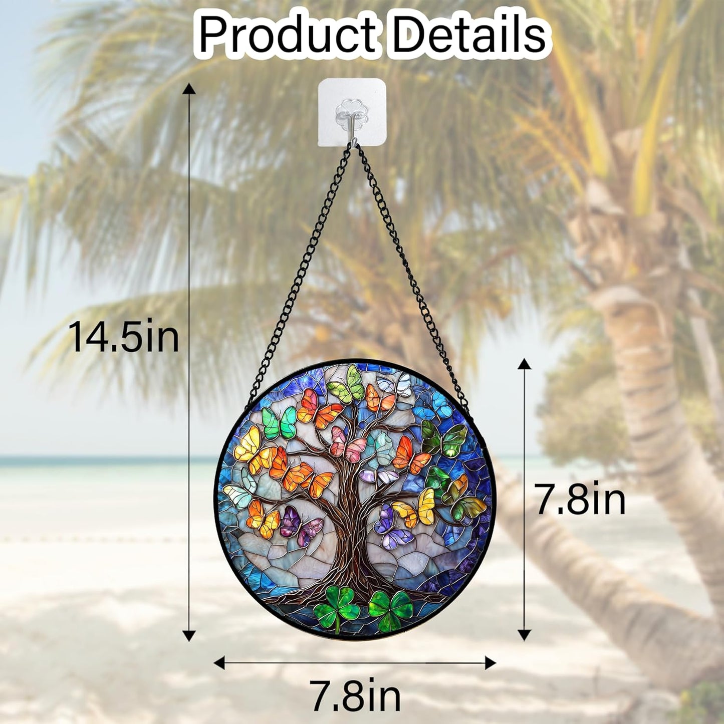 Stained Glass Window Hanging, Butterfly Tree Clover Sun Catchers Glass Panel Blue Suncatcher Decor for Birthday for Women, Men, Wife, Aunt, and Mom 7.8 in