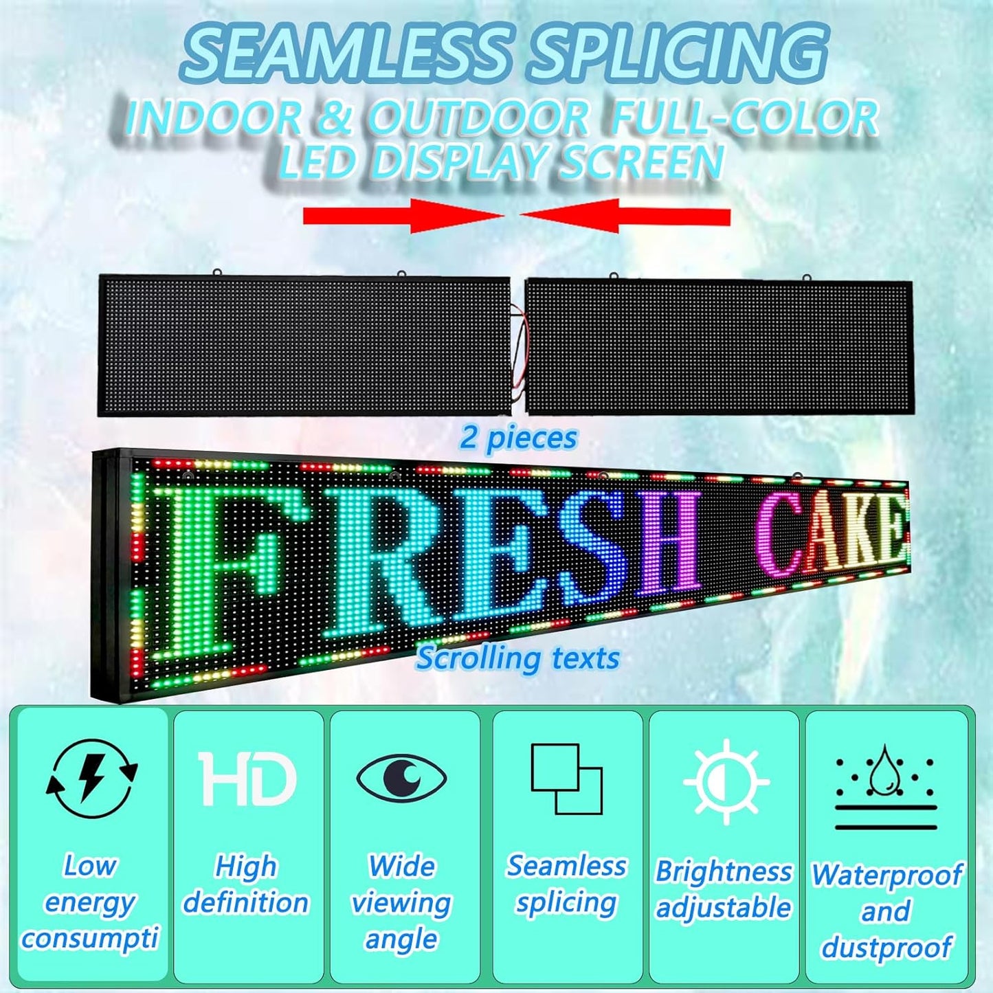 P10 Outdoor Programmable LED Sign Display 77"x14" WiFi Control RGB Full Color With High Brightness Scrolling LED Digital Sign for Business Advertising