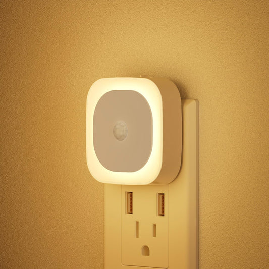 2 Pack Plug in Night Light with Motion Sensor & Dusk to Dawn Sensor, 3 Sensor Modes, Dimmable Night Lights Plug into Wall, Warm White Nightlight for Kids, Bathroom, Bedroom, Kitchen, Indoor
