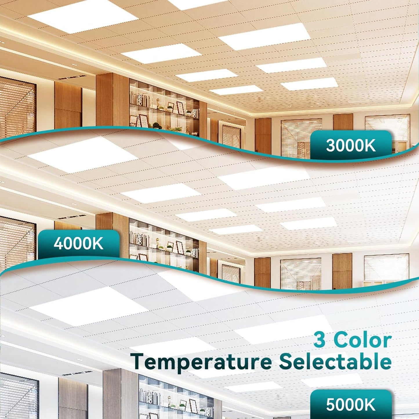 2 Pack 2x4 LED Flat Panel Light with Emergency Battery Backup, Up to 1.5H of Power Support at 8W Output, 0-10V Dimmable, 3000/4000/5000K, 30/40/50W Selectable, UL & ETL