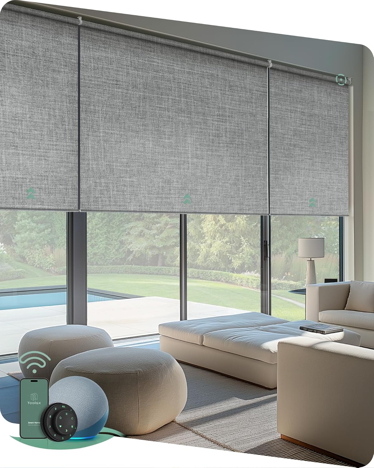 Yoolax Smart Coupled Roller Shades Compatible with Alexa Google, Motorized Blinds with Remote Blackout Coupled Roller Shades for X-Large Windows, Custom Size (XL Coupled-Smoky Gray)