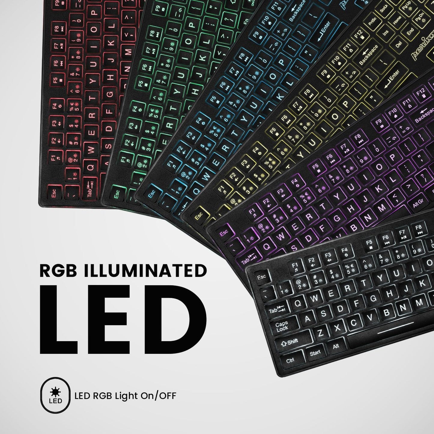 Perixx PERIBOARD-317RGB Wired Backlit USB Keyboard - Big Print Letter with RGB Illuminated LED - US English Layout