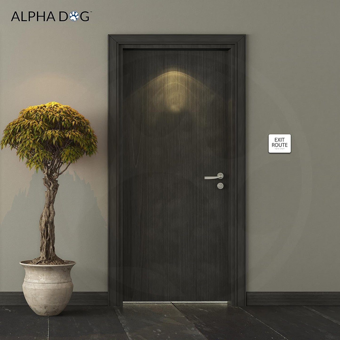 ALPHA DOG ADA SIGNS - Exit Route Sign with Braille for Your Business, 5x6 Inch, ADA Compliant, Indoor or Outdoor, Easy Installation, Made in the USA, White