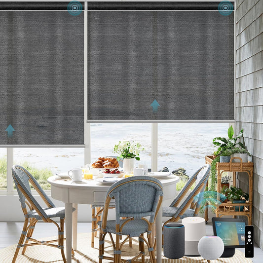 SmartWings Motorized Smart Blinds for Windows in Light Filtering, Electric Remote Roller Shades Compatible with Alexa/Google Home/Homekit, Custom Up to 110”W x 148”H, 5% Openness PVC Free Black