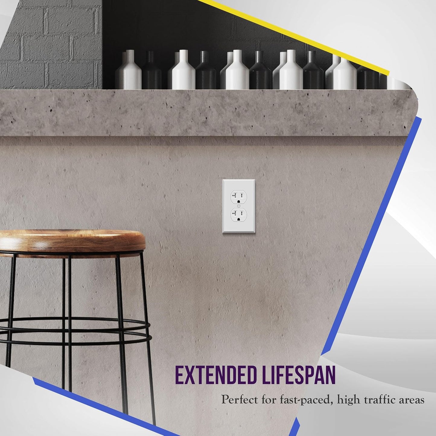 ENERLITES Duplex Receptacle Metal Wall Plate, Outlet Cover, Corrosion Resistant, Standard Size 1-Gang 4.50" x 2.76", Powder Coated Stamped Steel, 7721-WM, White Matte