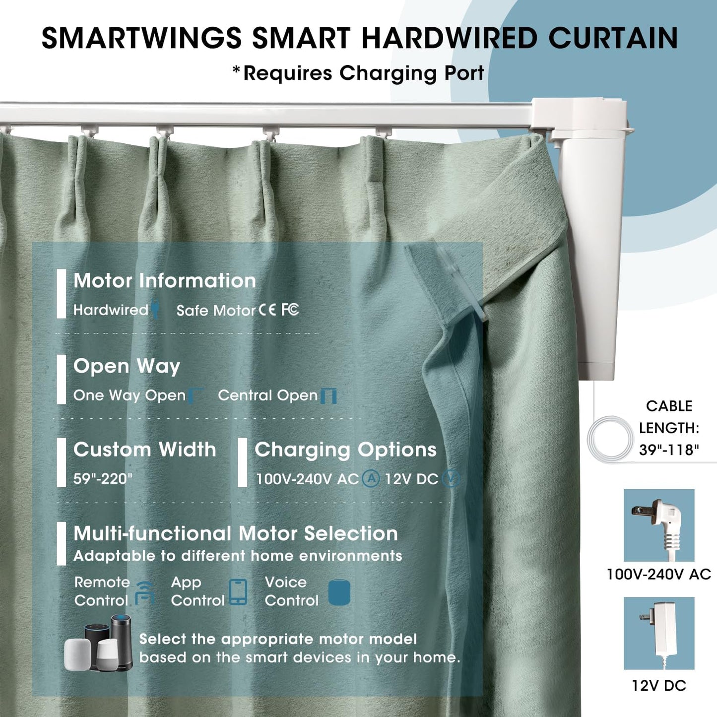 SmartWings Automatic Curtain Opener with Drapery, Motorized Vertical Blinds with Remote, Electric Closet Doors Sliding Panels Compatible with Alexa Google Homekit, 90% Blackout Light Green