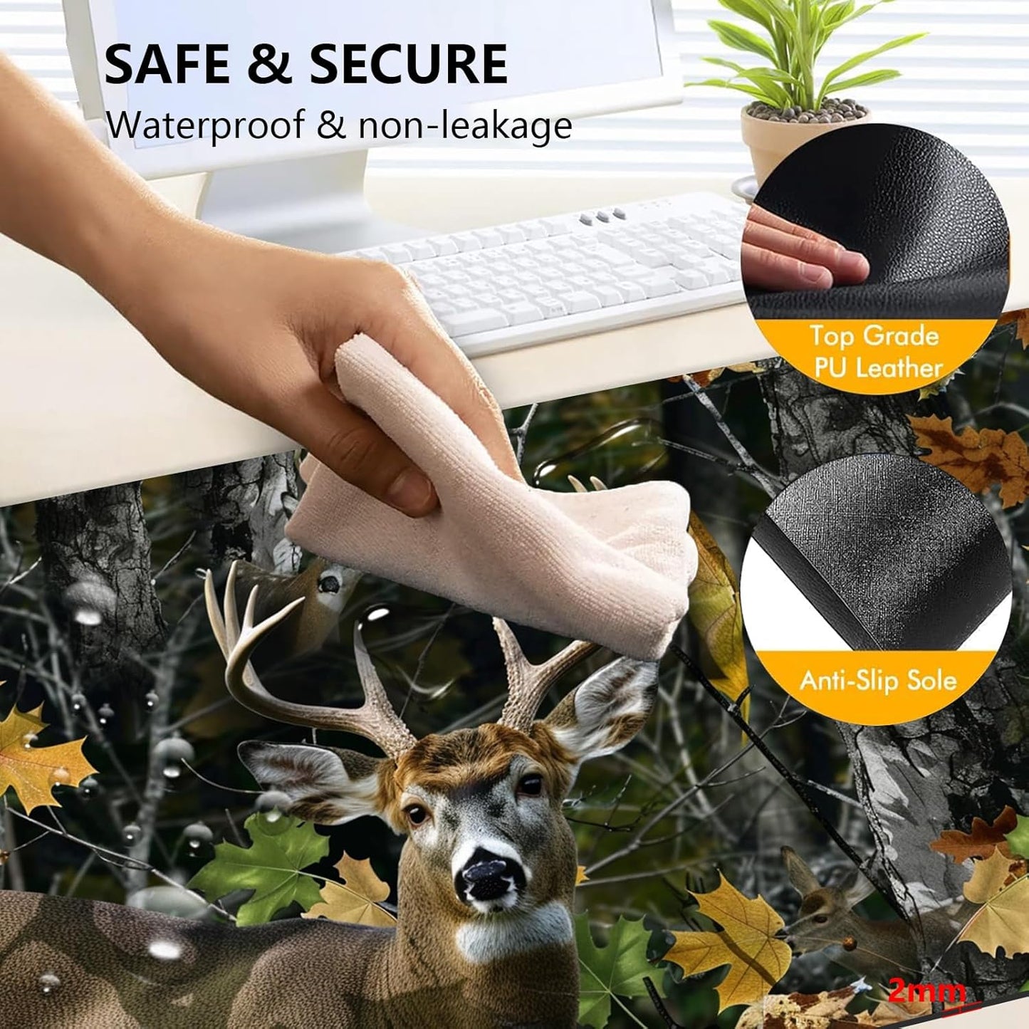 Heated Mouse Pad with 3 Levels Heated & 3 Hours Auto Shut-Off Mouse Pad for Warming Hands in Office Home, 31.5" x 13"Large Safe Desk Mat Hand Warmer，Maple Elk
