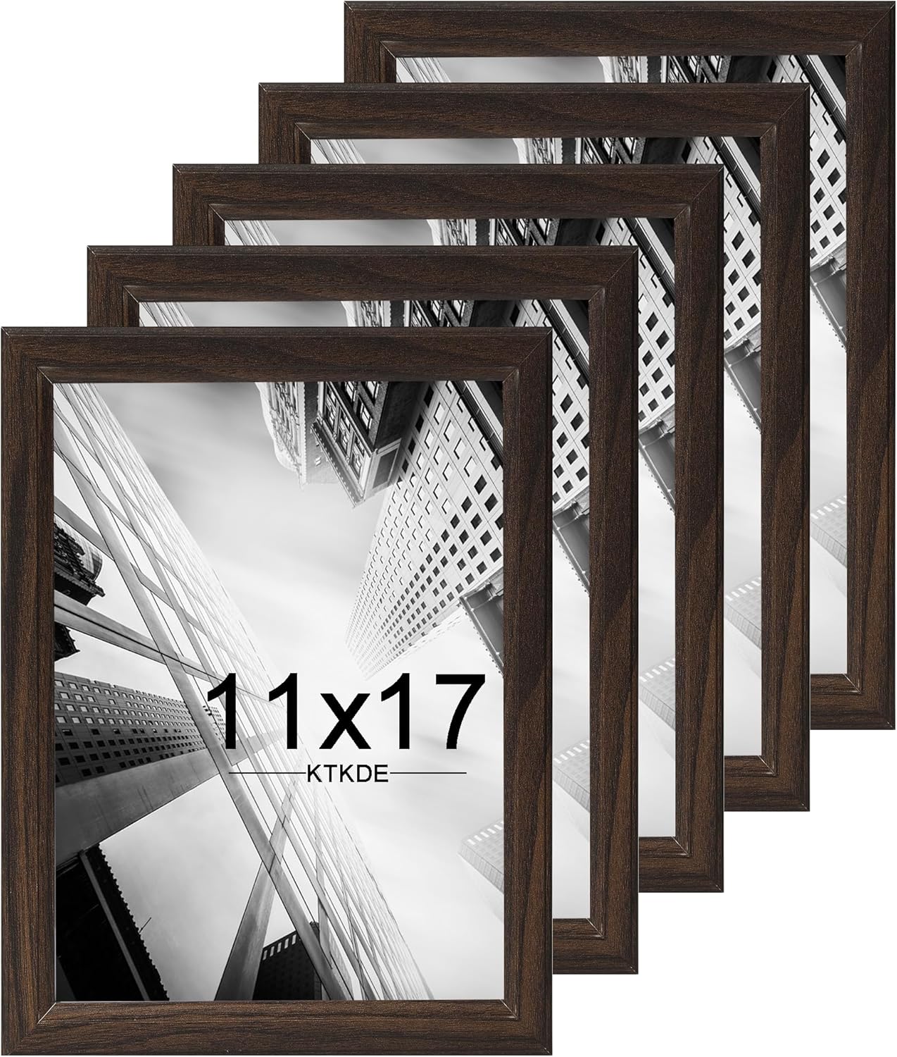 KTKDE 11x17 Picture Frame Set of 5, Wooden frames Walnut, Vertical & Horizontal Wall Hanging for Wall Display,Studio Gallery Photo Frame for Photos, Posters & Art Prints
