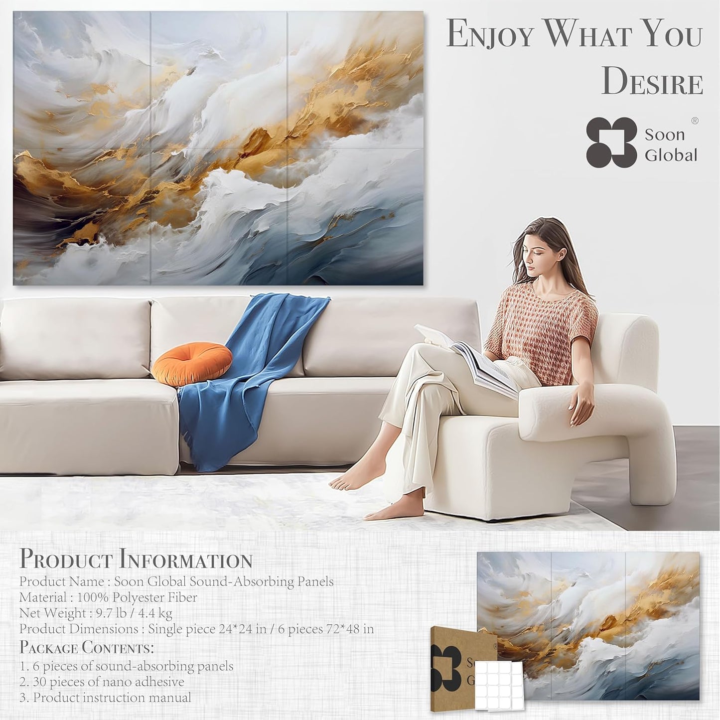 Acoustical Wall Panels, 72 X 48 Inches Art Acoustic Panels, Decorative Acoustic Panels, Acoustic Wall Panels, Sound Absorbing Wall Art, Whispers of Serenity
