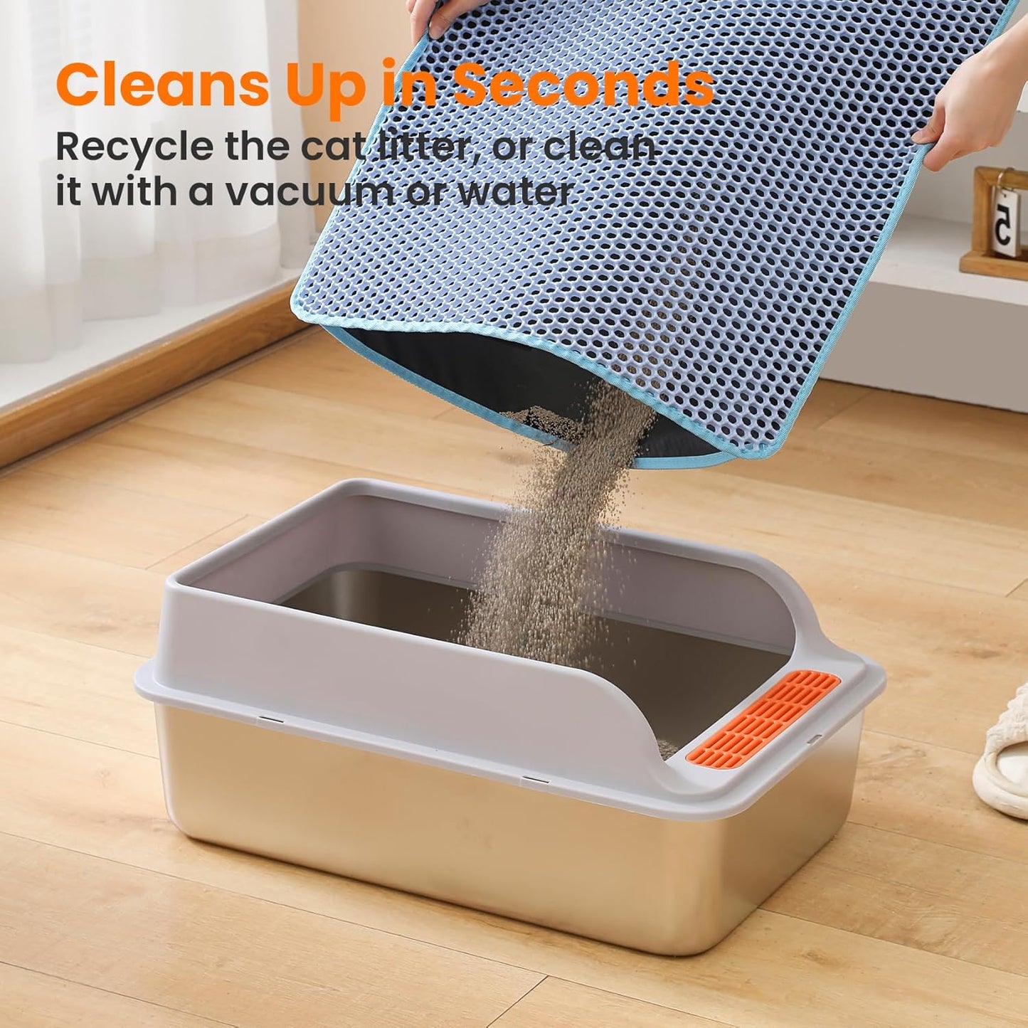 Cat Litter Mat, 24x18 Inches Large Double Layer Honeycomb Cat Litter Trapping Mat, Non Slip Waterproof Urine Proof Cat Litter Box Mat for Floor, Kitty Litter Rug, Cat Supplies, Blue
