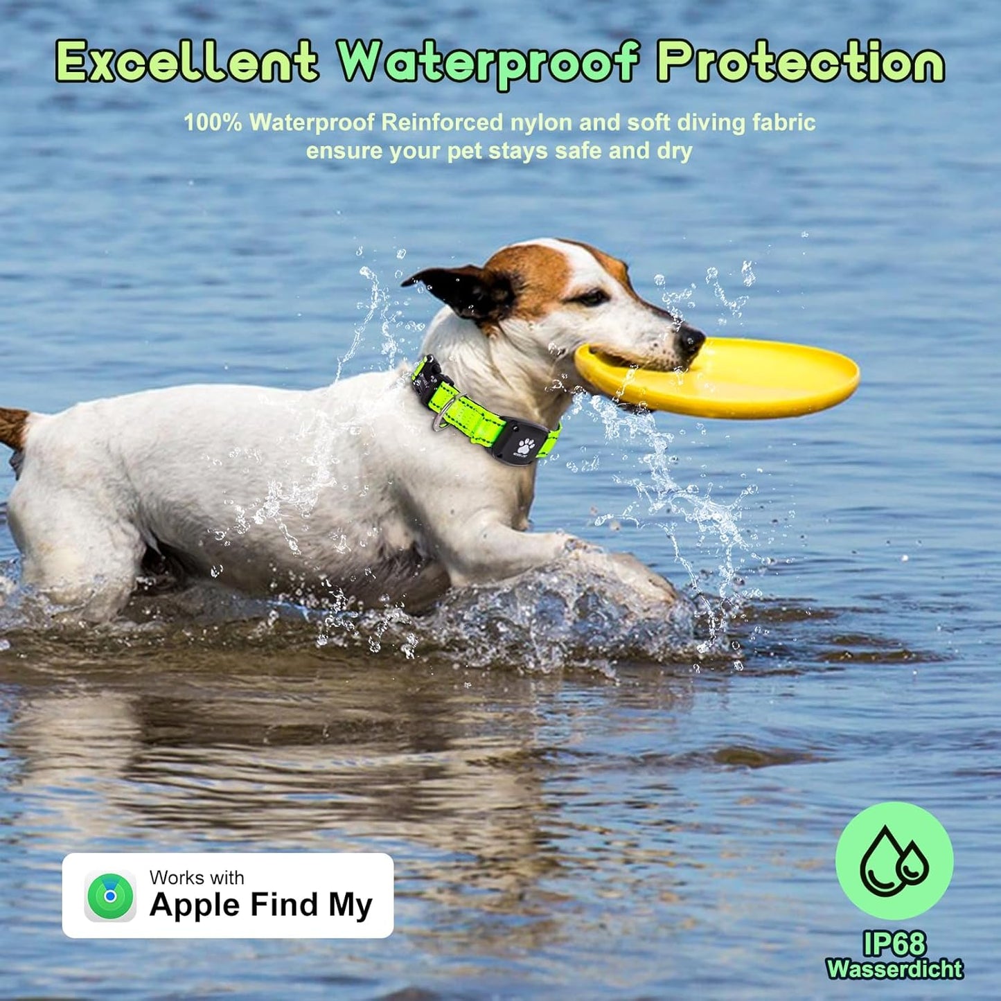 GPS Dog Collar Tracker 2-in-1,Reflective Waterproof Pet Collar,iOS-Only,No Monthly Fees,Unlimited Range,Ideal for Dog Tracking pet Tracker,for Small Medium Large Dogs(L (16.6"-24"), Green)