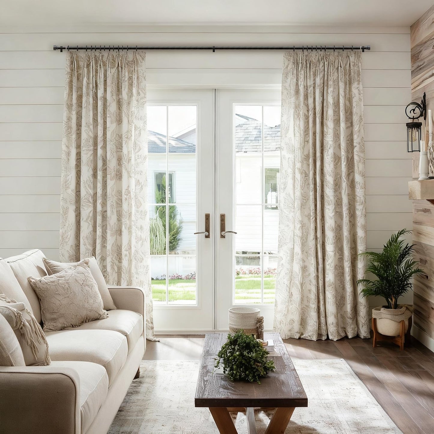 Black walnut wood Grain Curtain Rods for Windows 66 to 120 Inches 1" Diameter Heavy Duty Window Curtain Rod Adjustable with Solid Finials for Living Room Bedroom Kitchen Farmhouse Outdoor