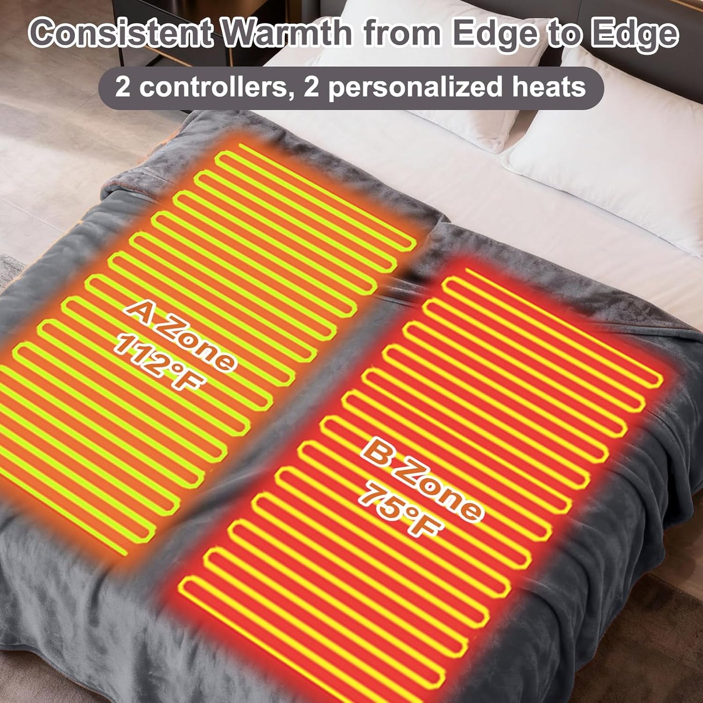 Heated Blanket Electric Blanket Queen 84"x90" Dual Control Flannel Heating Blanket with 12 Heat Levels 12H Timer Auto Shut-Off Overheat Protection Soft & Cozy Machine Washable (Queen (84"x90"))