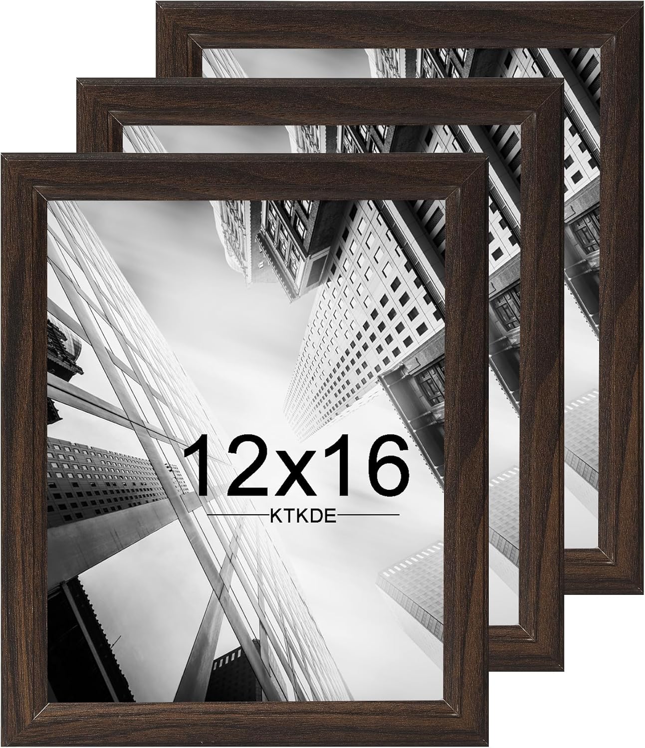 KTKDE 12x16 Picture Frame Set of 3,Walnut Wooden frames, Vertical & Horizontal Wall Hanging for Wall Display,Studio Gallery Photo Frame for Photos, Posters & Art Prints