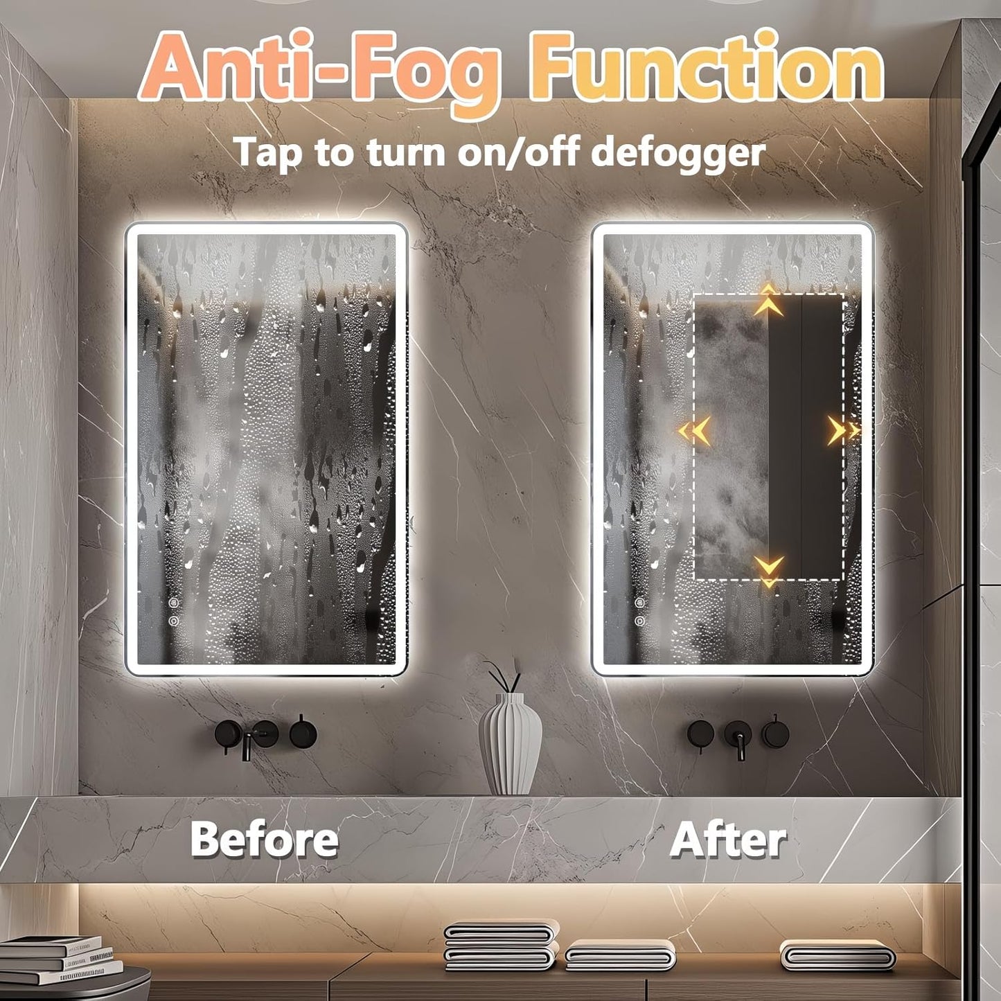 Niccy 24"x36" LED Bathroom Mirror, Rectangle Vanity Mirrors with Lights, Frontlit & Backlit Lighted Vanity Mirror, Memory Funtion, 3 Colors & Stepless Dimmable, Anti-Fog, Horizontal/Vertical