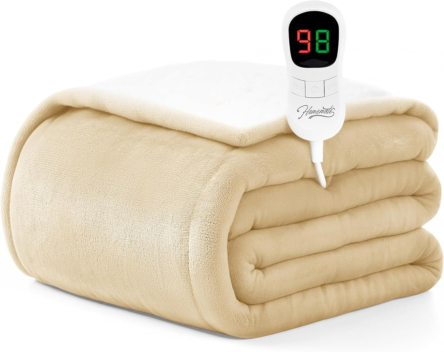 Homemate Electric Heated Blanket Full Size - 72"x84" Heating Blanket Full Size 1/2/4/6/8 Hours Auto-Off 10 Heat Level Over-Heat Protection Flannel Sherpa ETL Certification