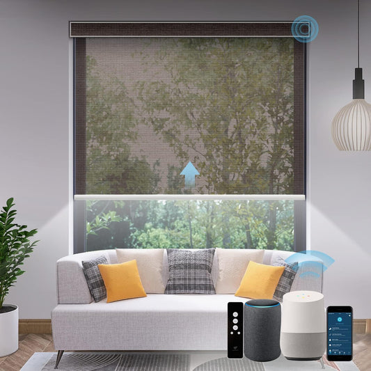 SmartWings Motorized Light Filtering Shades, Work with Matter Apple Homekit Z-Wave Alexa Google, 50% Blackout Transparent Smart Window Roller Shades with Remote Control Custom up 110"W X 138"H, Cocoa