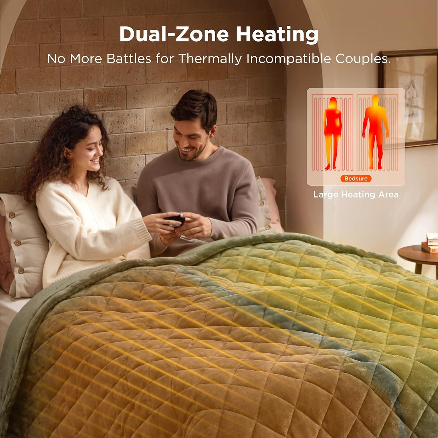 Bedsure Electric Blanket King Size - Dual Control Heated Weighted Blanket King with 10 Heat Settings, Fast Heating with 10 Time Settings (100x90 inches, Olive Green)