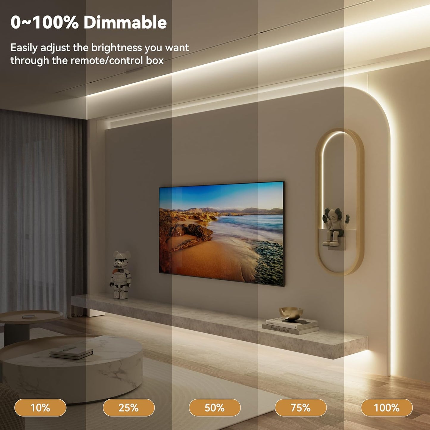PAUTIX COB LED Strip Lights,UL Listed Dotless LED Lights with RF Remote,32.8ft Natural White 4000K Super Bright Dimmable 24V Flexible LED Tape Light,Kitchen Cabinet,Office,Stairs,Shelf Indoor Lighting