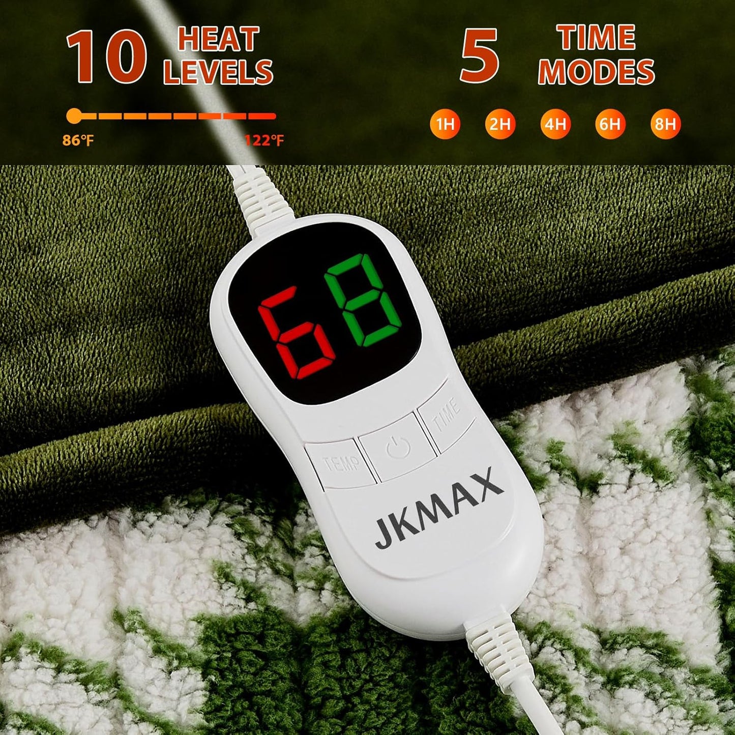 Heated Electric Blanket Throw Size - 50"x60" Flannel Heating Blanket with 10 Heating Levels & 5 Time Settings Over-Heat Protection, Winter Warmer for Adults with ETL Certification（Green）