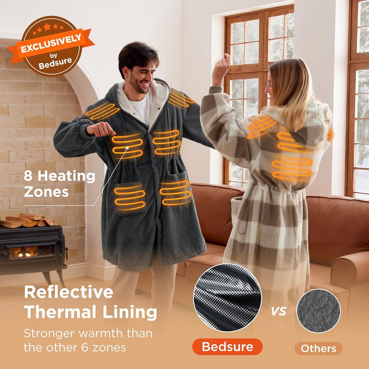 Bedsure Cordless Heated Wearable Blanket Hoodie - Faux Cashmere Electric Blanket with 20000mAh Battery Pack, Portable USB Heated Throw, Gifts for Women, 4 Heat Levels & 4 Timers, 22"x43", Brown Plaid