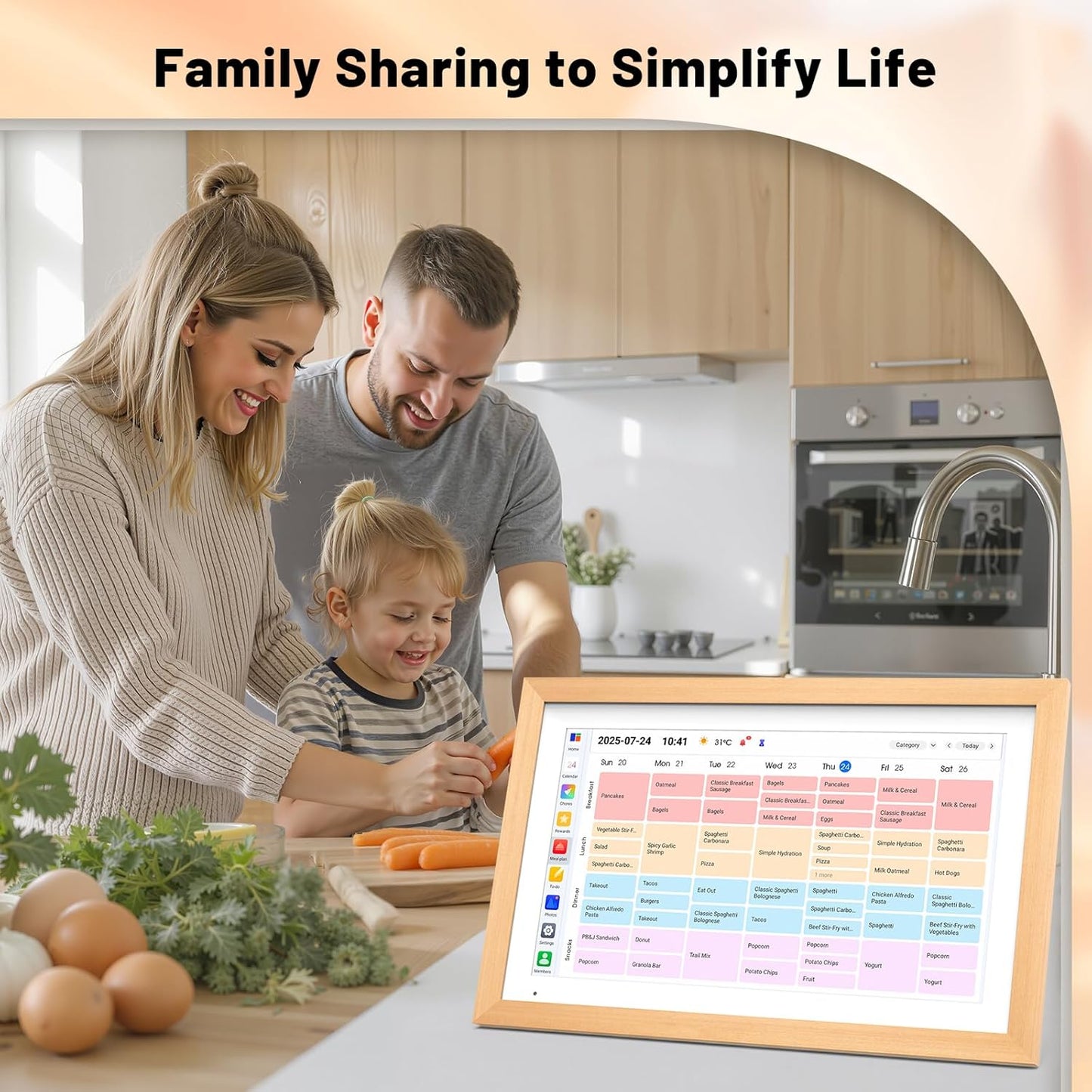 Digital Calendar 15.6" Digital Calendar&Chore Chart - 1080P Interactive Touchscreen Electronic Calendar for Family Schedules, 64GB WiFi Smart Organizer, Wall/Desk Mountable, 2025 Calendar-Wooden