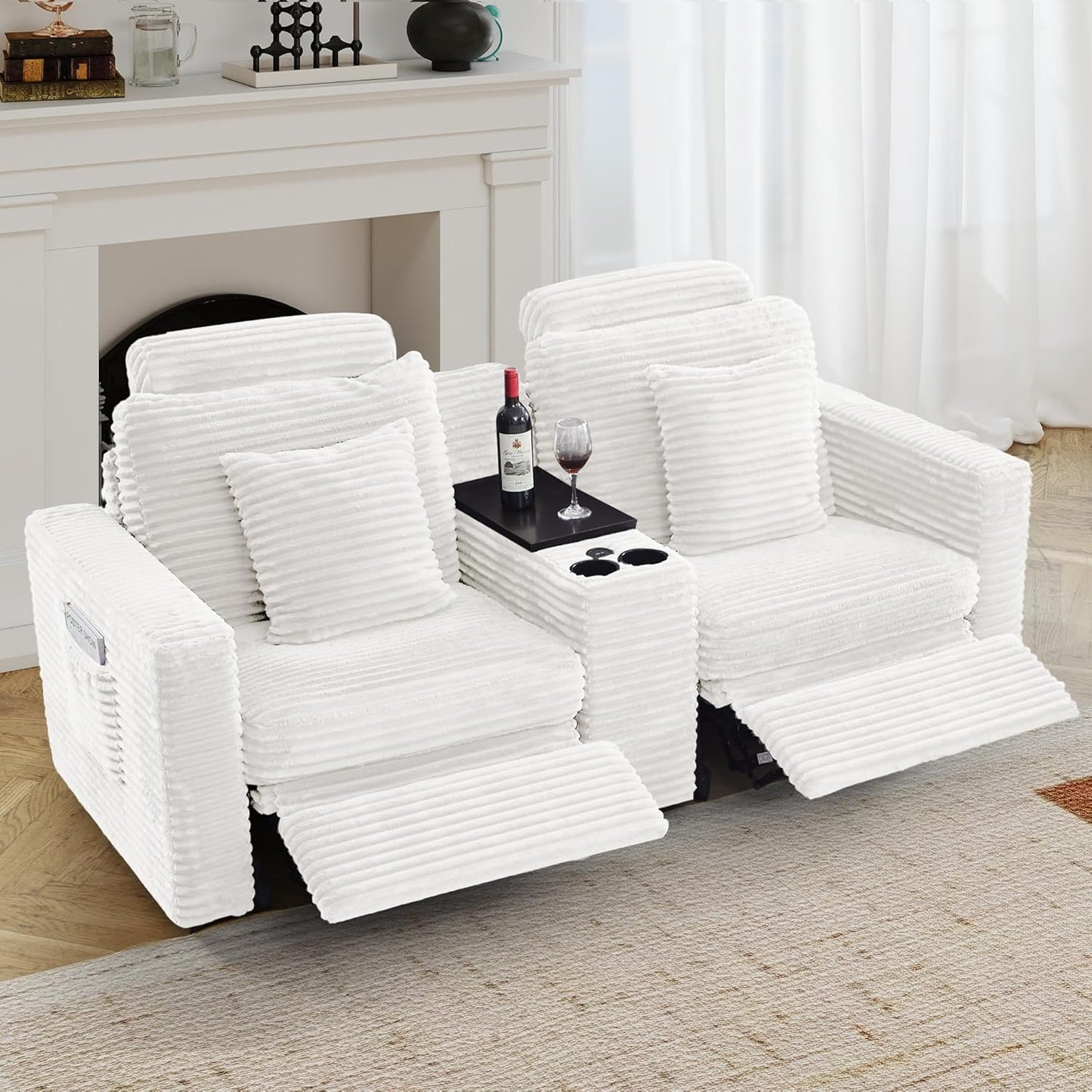 LEVNARY Modular Sofa Armrest Set of 2 with Side Storage Pockets, Faux Rabbit Fur Upholstered Arm Panels, Compatible with Modular Recliner System (White)