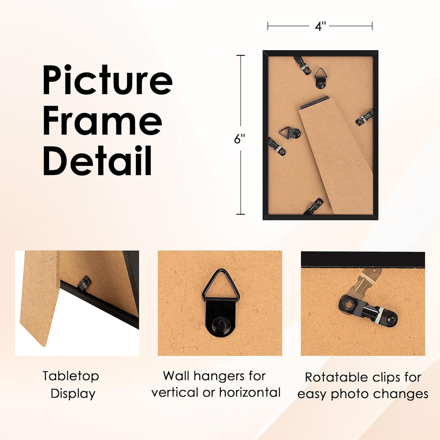 FIXSMITH 4x6 Picture Frame Set of 10, Black Photo Frames Bulk with HD Plexiglass for Wall Hanging or Tabletop Display, Multi Picture Frames Collage for Wall Decor