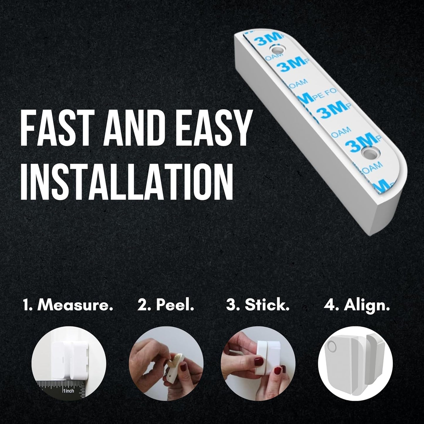 Ring Contact Sensor Adhesive | Ring Sensor Mounting Tape Replacement Pads | Works with Door, Window, Wall Alarm Sensors | Easy Mount, No Cutting, Peel and Stick (10 Pack Sensor + Magnet Side)
