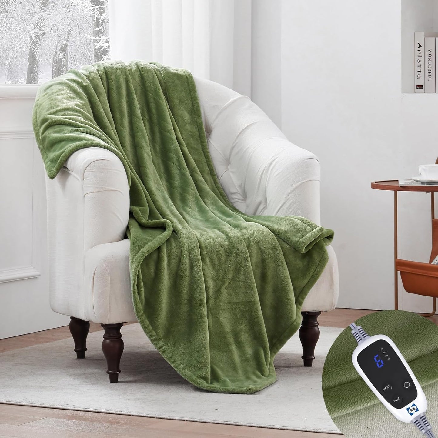 Sealy Electric Blanket Heated Throw, Soft Flannel Heating Blanket with 6 Heat Settings & 2-10 Hours Auto Shut Off, Fast Heating & Machine Washable, 50x60 Inch, Green
