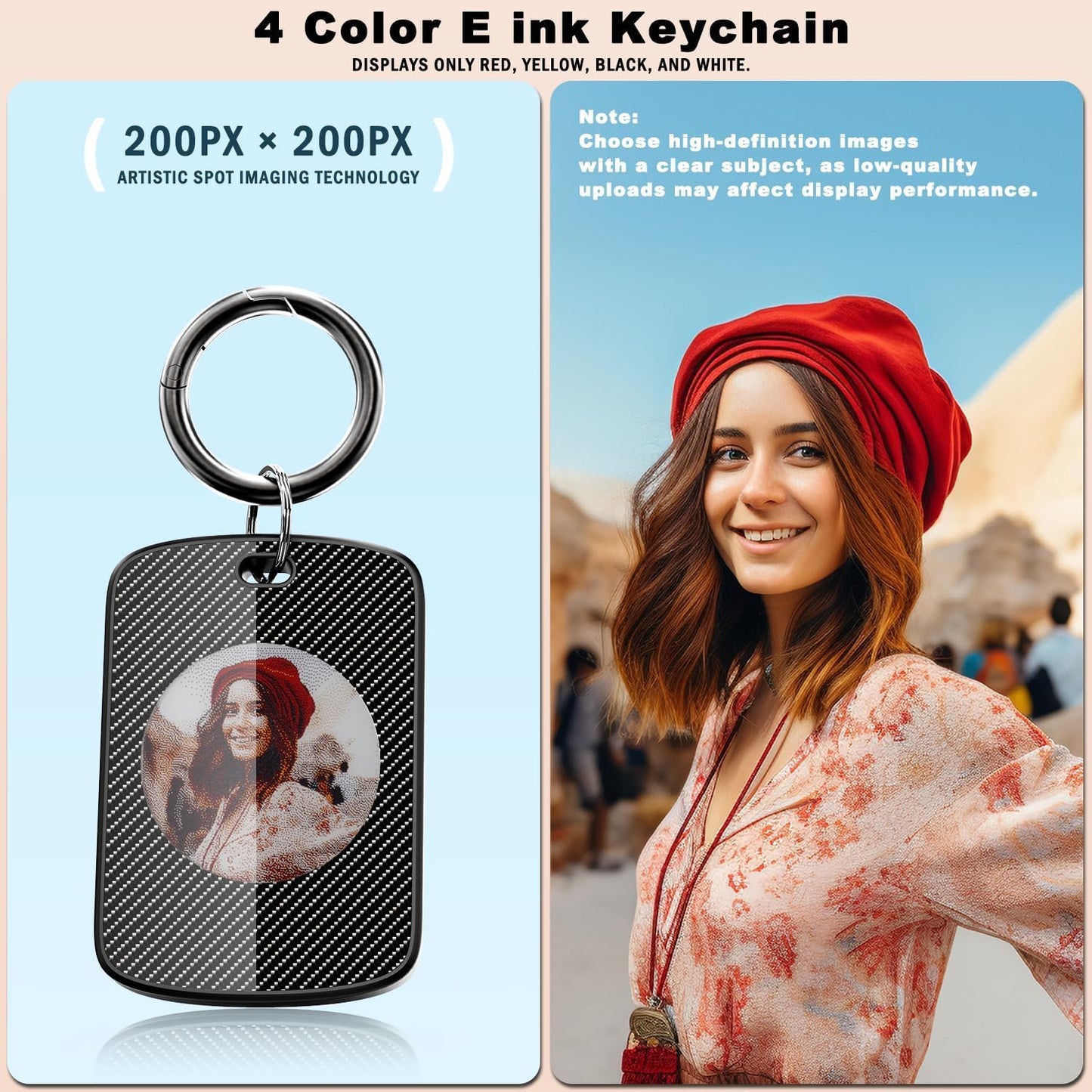 Photo Keychain,Picture Keychain,E-Ink Custom Photo Keychain with FindMy Tracker and Custom Design Color Photo,Text,Item Locator for Key,Pets,Luggages,iOS 14.0 and Up,Great Gift for Family and Friends