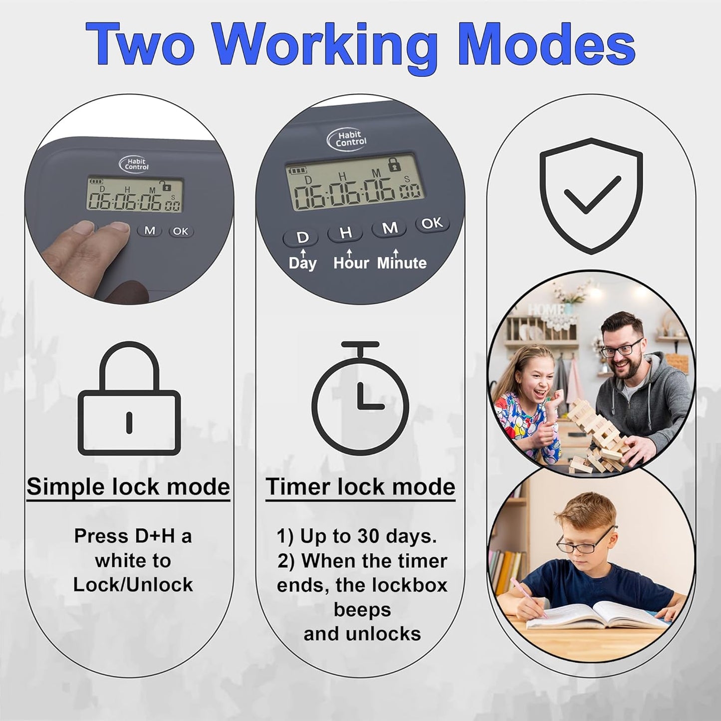 Timed Lock Box - Unplug from Cell Phones, Video Games, Socials, Snacks, Distractions - Simple or Timer Lock Mode - 30 Days Max Timer - Be More Present, Productive & Focused - Habit Control - Gray