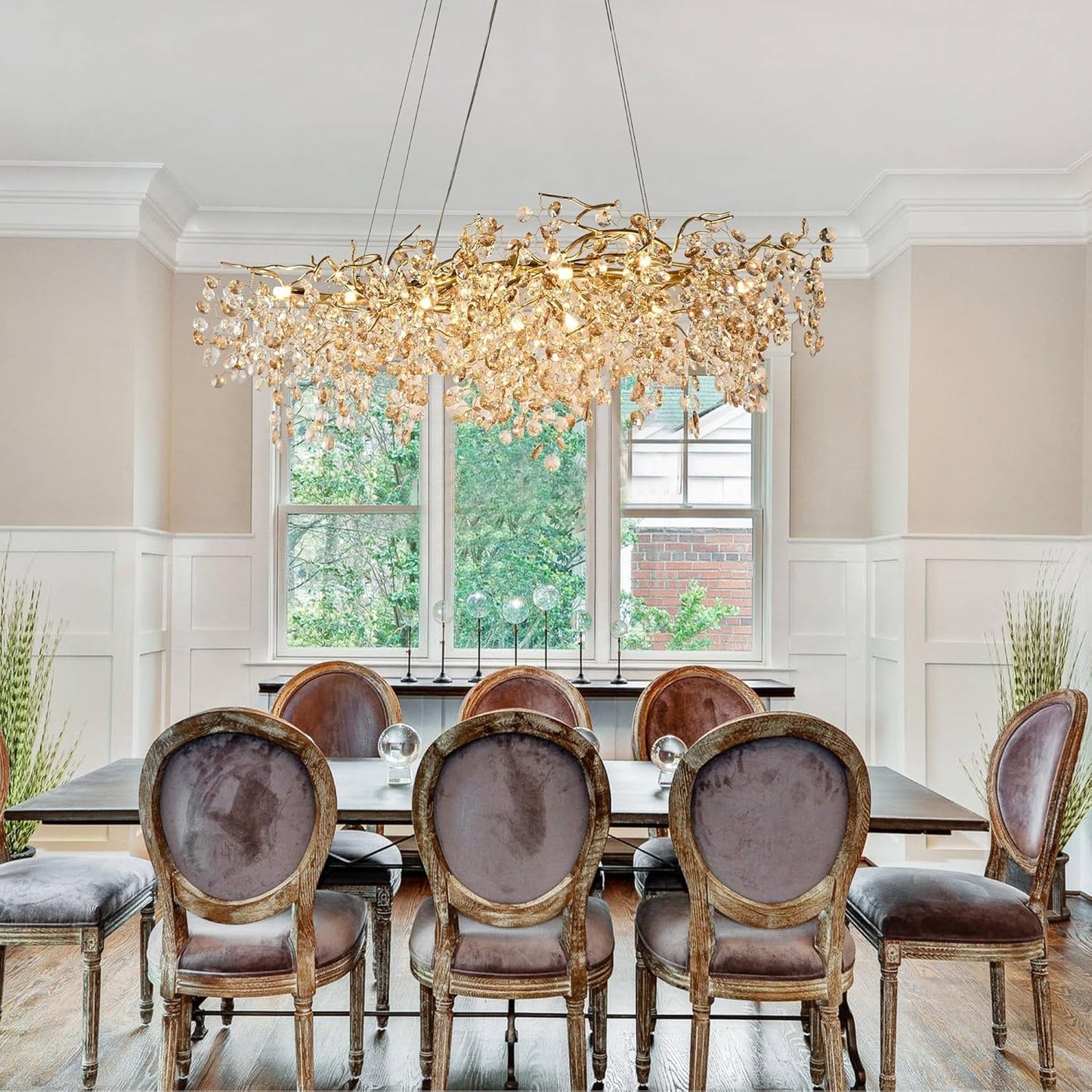Modern Crystal Chandelier, 12-Light Raindrop Pendant Light Fixture, Luxury Gold Tree Branch Design for Dining Room, Living Room, Bedroom, Entryway - Elegant Home Decor