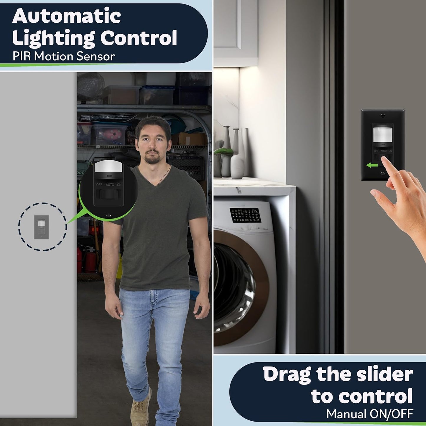 TOPGREENER in Wall PIR Motion Sensor Light Switch, Occupancy Sensor Switch, 𝐍𝐞𝐮𝐭𝐫𝐚𝐥 𝐖𝐢𝐫𝐞 𝐑𝐞𝐪𝐮𝐢𝐫𝐞𝐝, On/Off Override, 𝐒𝐢𝐧𝐠𝐥𝐞 𝐏𝐨𝐥𝐞, 4A, 500W, TSOS5-BKWP,Black,4 Pack