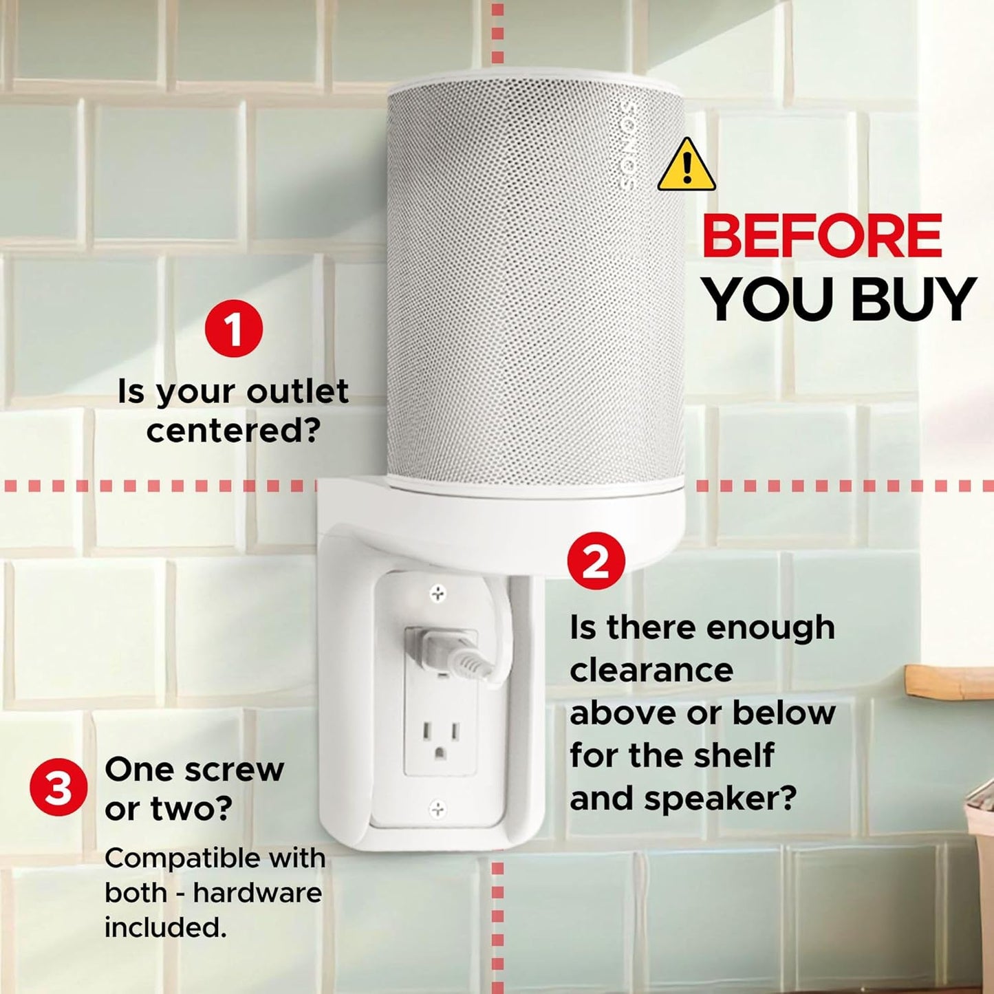 Sound Bass ERA100 Shelf Wall Outlet AC, White, Home, Compatible with Sonos ERA 100, Plug Mount Organizer, Bathroom, Kitchen, Bedrooms, Cord Management, Easy Installation, Mounting Kit Included