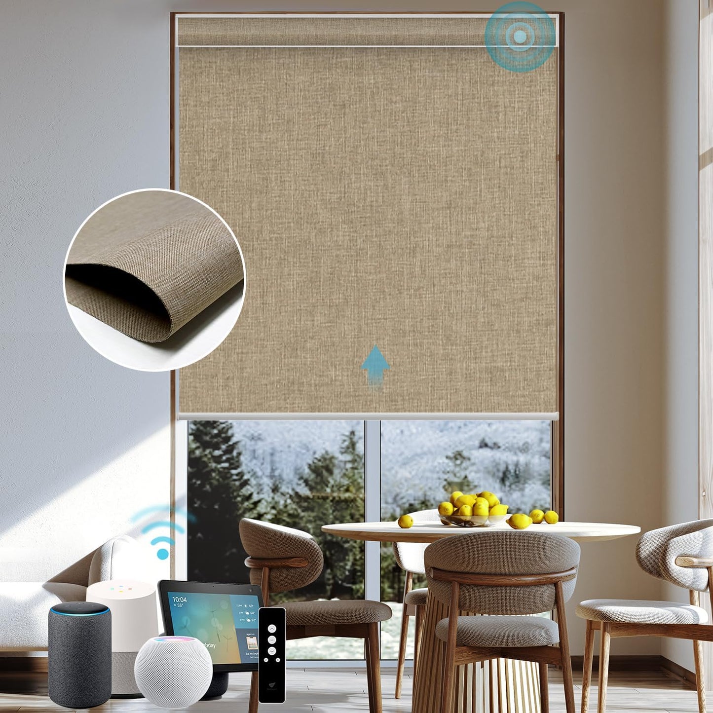 SmartWings Motorized Blinds Smart Blinds Remote Control Dual-Sided Blackout Shade Work with Apple Homekit Thread Z-Wave Alexa Smart Roller Shade Blackout Customized 16"-110" W (Bouvardia Light Brown)