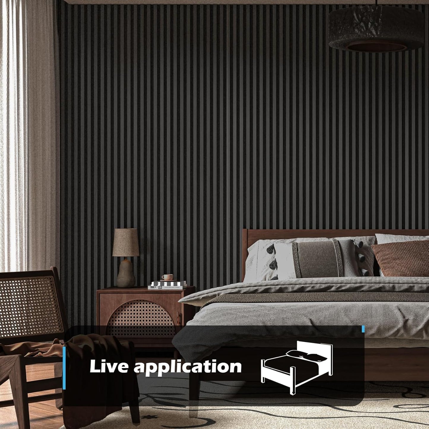 Art3d 2-Pack 108" x 12" Acoustic Wood Panels for Wall, Soundproof Wood Slat Panel for Wall and Ceiling, 3D Fluted Sound Absorbing Paneling for Interior Wall Decor, Living Room, Bedroom - Blackwood