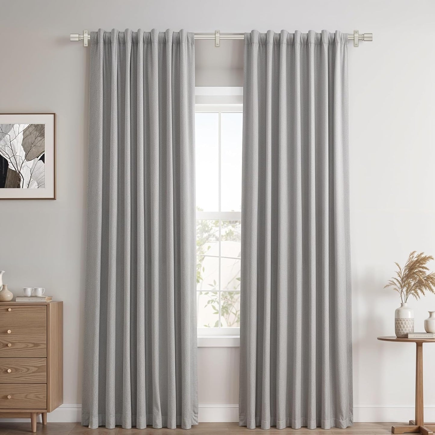 Nickel Aluminium Curtain Rods for Windows,1 Inch Adjustable Curtain Rod 48 to 84 Inch,Heavy Duty Drapery Rods with Thicken Bracket,Modern Single Rod with Aluminium Finials