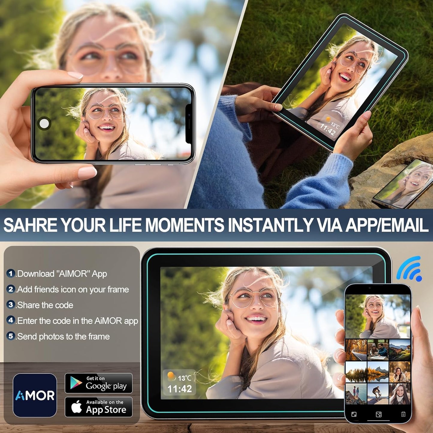 NBD WiFi Digital Picture Frame,10.1" IPS HD Touch Screen Digital Photo Frame, Share Photos/Videos Instantly via Free App，Built in 32GB Memory，Gifts for Birthday, Wedding, Mom