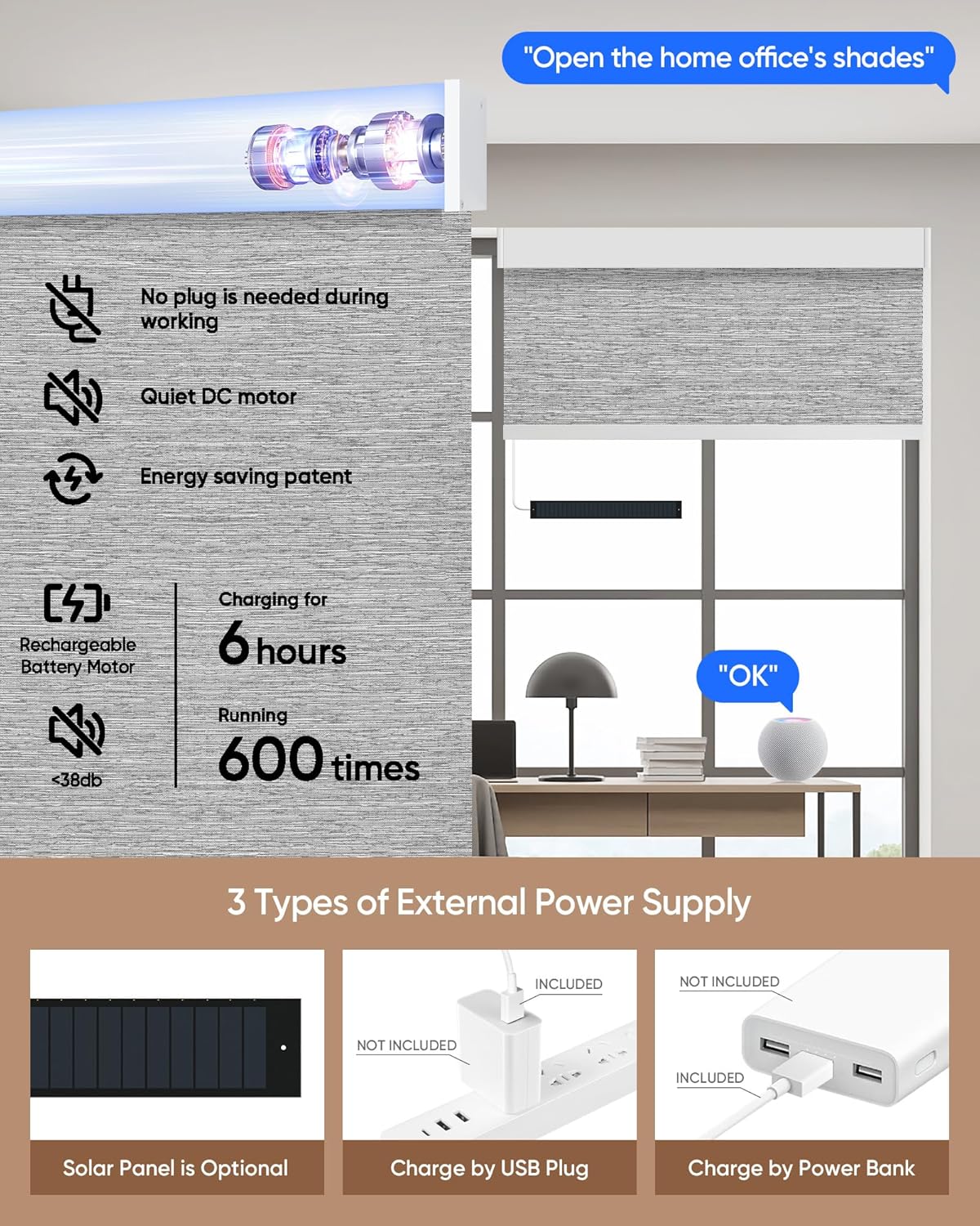 Kincmo Motorized Blinds with Remote,100% Blackout Motorized Roller Shades Work with Apple Homekit,Alexa,Google, Custom Electric Blinds with App,Voice Control (Dreamy Grey)