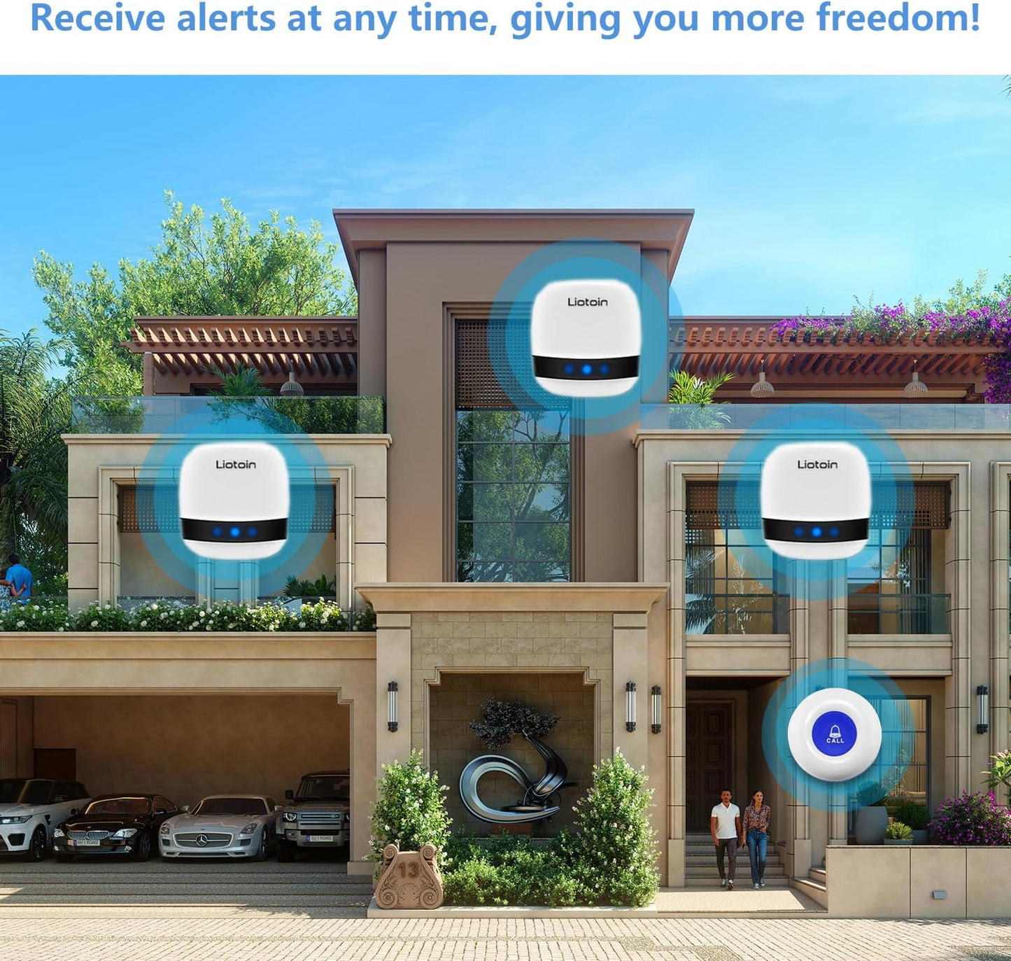 Caregiver Pager Wireless Alert System - 2 Call Buttons, 2 Receivers, 600+ft Range, Nurse/Patient Alert