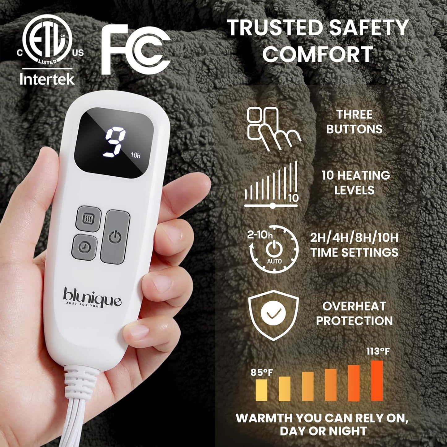 Heated Blanket Electric Blanket Full - Fast Heating Blanket Throw Double Sided Sherpa Ultra Soft Cozy with 10 Heating Levels & 2-10 Hours Auto Off, Mashine Washable, 72 x 84 Inches, Grey