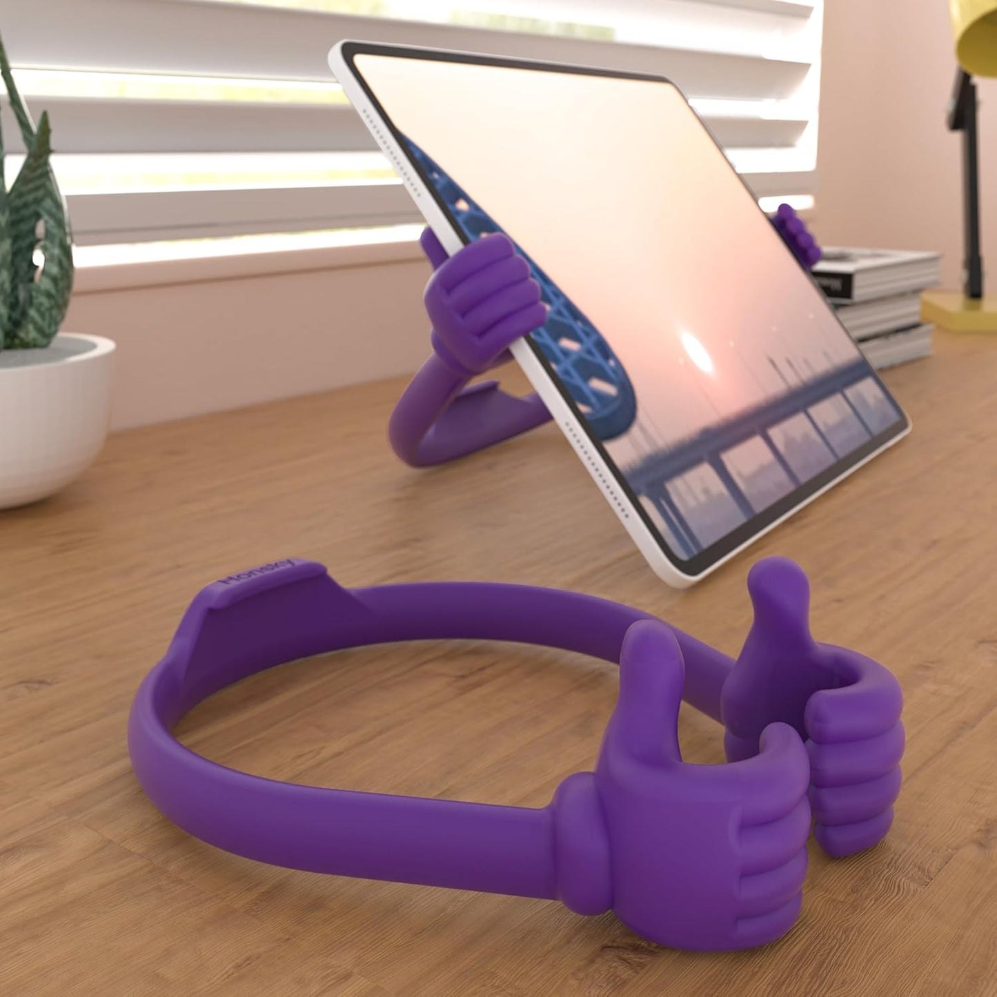 Honsky Adjustable Tablet Stand, Portable Phone Holder for Desk Bed - Multi-Angle Drawing Stand Compatible with All Tablets (2 Pack Purple)